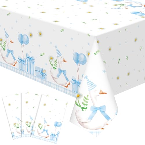 Oudain 3 Pcs Silly Goose Birthday Decorations Table Cloth 108 x 54 in One Silly Goose Table Covers Disposable Plastic Theme Party Decorations Tablecloths for Boys Girls 1st Birthday Baby Shower(Blue)