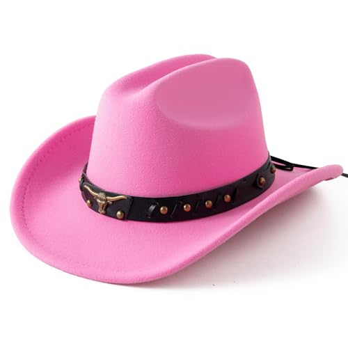 JOYEBUY Kids Western Cowboy Hat Felt Cowgirl Fedora Hat with Buckle Belt for Boys Girls2