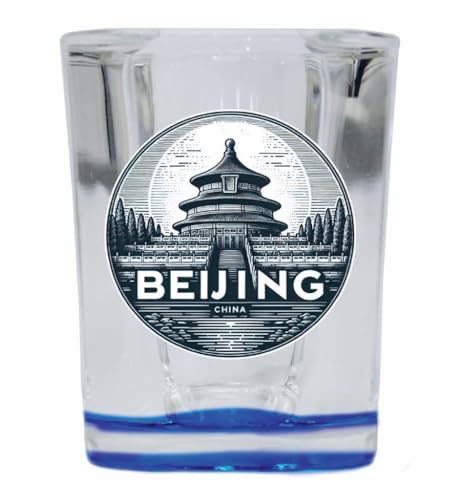 Beijing China Souvenir 2 Ounce Shot Glass Square Blue Base Single
