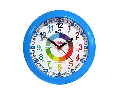 Kiddus Horloge Pendule Murale Éducative pour Enfants, Garçon, Fille. Time Teacher Analogique avec Exercices. Facile d’Apprendre à Lire l’Heure. Clock FRANÇAIS Bleu