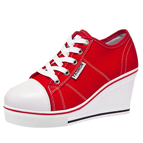 Women's Wedge Heel Lace-up Canvas Trainers Shoes