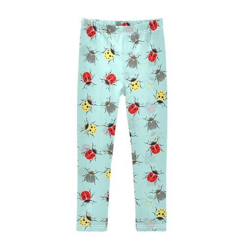 Beetle Ladybug Girls Leggings,Workout Leggings for Girls Toddler Athletic Leggings Size for 3-10T