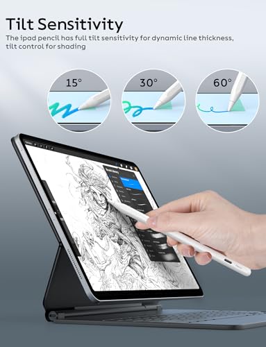 قلم ايباد الجيل التاسع والعاشر، قلم ستايلس سريع الشحن لمدة 10 دقائق لقلم ابل 1/2 6/7/8/9/10، برو 11 انش و12.9 انش، اير 3/4/5، ميني 5/6 مع خاصية رفض راحة اليد، حساسية للامالة