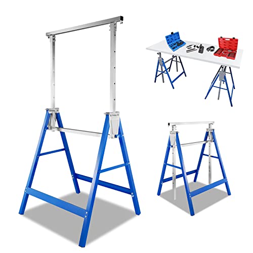 Tubiaz Lot de 2 tréteaux d'échafaudage - Charge maximale : 200 kg - 7 positions réglables en hauteur de 80 à 130 cm - Support pliable - En métal - Avec dispositif antidérapant