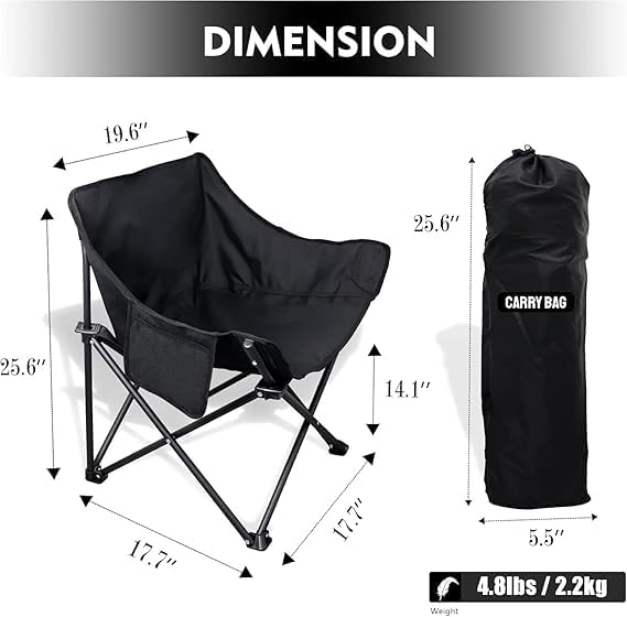 Image of Garden Art GACCBL1491-1 Camping Folding Chair with Carry Bag | Lightweight Portable Outdoor Chair | Garden Picnic Travel Seating (Black, Oversized)