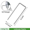 HOUYA 50 Pack Landscape Staples 4 Inch 12 Gauge Garden Stakes Galvanized Garden Staples Pins Anti-Rust Ground Stakes for Weed Barrier, Irrigation Tubing, Yard Lawn, Landscape Fabric #1