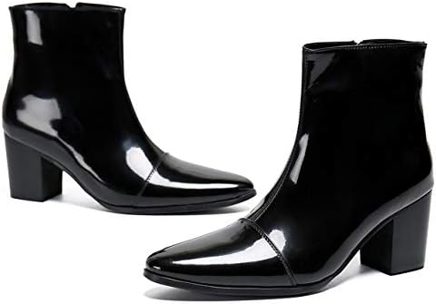 Santimon Mens Boots Casual Patent Leather Chelsea Dress Boots Zipper on Side Mid Calf Boots for Men Black 11 | Image 5