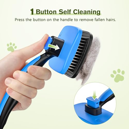 Image of Pecute Skin Friendly Self-Cleaning Slicker Brush for Dog & Cat Shedding | 1 click clean, Lightweight, Undercoat hair removal, For short /long /double /white coats
