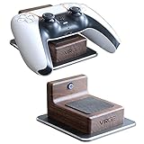 VRGE - PS5 Controller Charging Storage Dock - Premium Walnut Wood Gunmetal Aluminum Magnetic Charging Station Stand and Charger Cable Cord Holder Mount For Sony PlayStation 5 Dual Sense