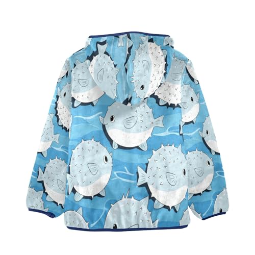 Blue Fish Pattern Pufferfish Toddler Fleece Jacket Girl Boys Hooded Fleece Jacket Coat Warm Outwear Zip-up 3-10T2