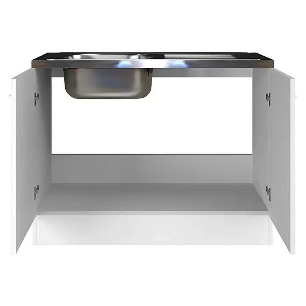 Spülenunterschrank 100 cm Weiß mit Edelstahlspüle – Küchenunterschrank mit Spülbecken, 2 Türen | Rapido