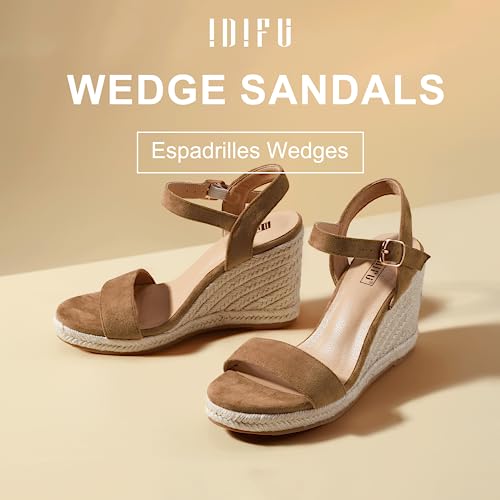Image of IDIFU IN4 Espadrille Wedge Sandals for Women Open Toe Ankle Strap Platform Wedges Heels Causal Summer Wedge Shoes Comfortable Espadrilles Wedges
