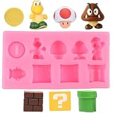 QDMOLDS 9 Hole Yoshi Icon Square Brick Dragon Mushroom Gold Coin Silicone Molds Cartoon Fondant Molds for Cake Decorating Cupcake Topper Candy Chocolate Gum Paste Polymer Clay