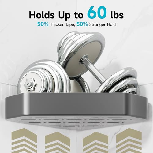 Image of Veken Aluminum Corner Shower Caddy 4-Pack, Never Rust&Large Capacity, Grey | No Drilling Shelves, Rack with Soap Holder&Towel Bar, Super-Strong Adhesive for High Load, Bathroom Organizers and Storage