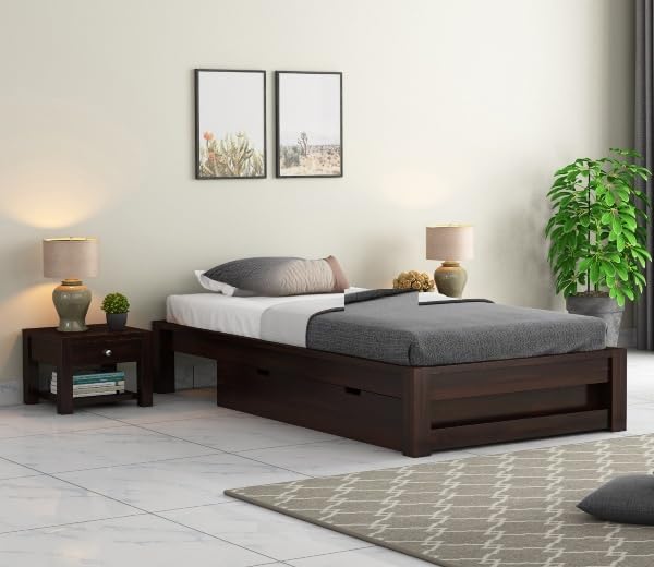 Ferrovilla Houts Dark Single Sheesham Wood Bed with Drawer Storage with 2 Years Warranty