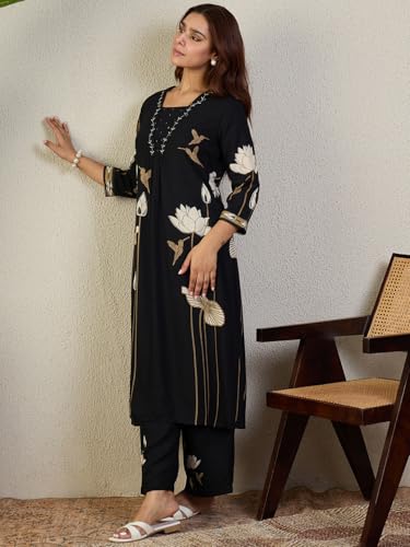 Image of INDO ERA Women's Viscose Rayon Floral Printed A-Line Kurta & Palazzo Set