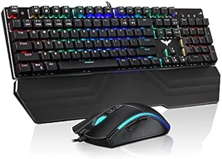 Havit Mechanical Keyboard and Mouse Combo RGB Gaming 104 Keys Blue Switches Wired USB Keyboards with Detachable Wrist Rest, Programmable Gaming Mouse for PC Gamer Computer Desktop (Black)