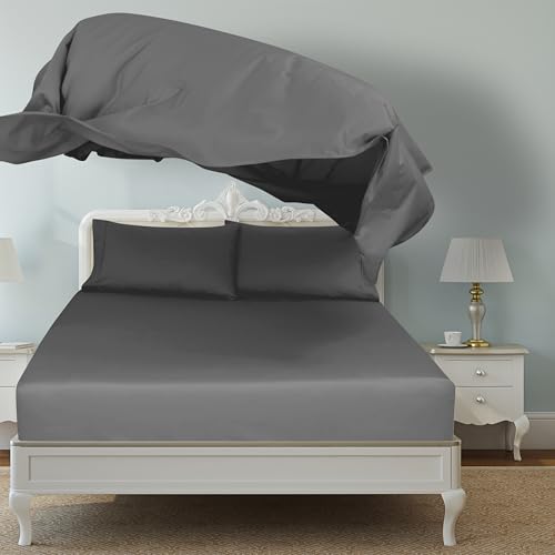 Image of Royale Linens 6 Pack Bulk Flat Sheet Set - Top Sheets - Soft 1800 Microfiber - Wrinkle & Stain Resistant - for Hotel, Massage Table, Hospital, Dorm - Full Flat Sheet Sold Separately (Full, Grey)