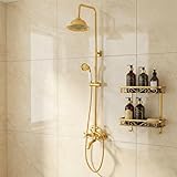 Duschsystem Retro Gold Messing, Duscharmatur Antik Regendusche Handbrause Mischbatterie Bad Duschsystem