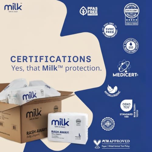 Image of Milk Baby Diaper Yoga Pants Size M, 42 Count, 6-11 kg, Rash Protection, Leak-Proof, Ultra Soft Pull-Up Pants for Babies