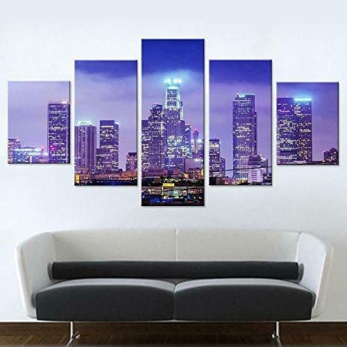 Decoracion Salon Modernos 5 Piezas Lienzo Grandes Murales Pared Hogar Pasillo Decor Arte Pared Cuadro Vista Nocturna De Los Edificios De Los Angeles Hd Impresión Foto Innovador Regalo 150×10-2X8W-H4K