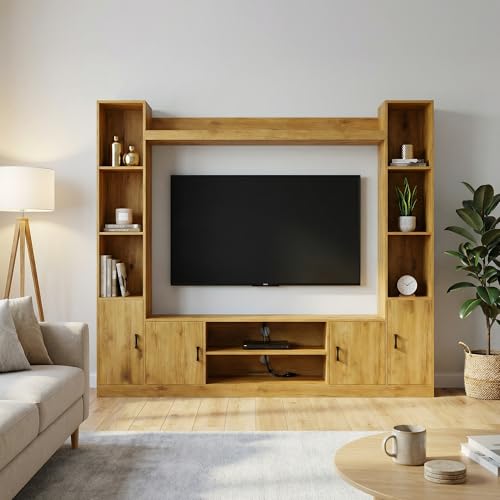 Image of Raywud Elavora Engineering Wood Floor Standing TV Entertainment Unit Set | TV Cabinet with Shelves for Books & Decor Display Unit Bed Living Room | Ideal for TV Unit Upto 55 inch | DIY Assembly (Gold Oak)
