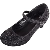 ABSOLUTE FOOTWEAR Childrens Kids Girls Glitter Sparkly Diamante Wedding Party Pagent Heeled Shoes - Black - UK Child 12 / EU 30-31