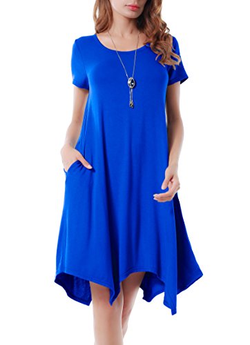 Image of Women Casual Loose Soft Crewneck Short Sleeve Pockets Swing T-Shirt Dress