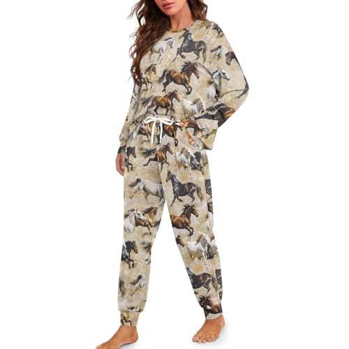Image of Women's Pajamas Set Soft 2 Piece Loungewear Long Sleeve Pj Set Matching Sleepwear with Pockets for Women Plus Size
