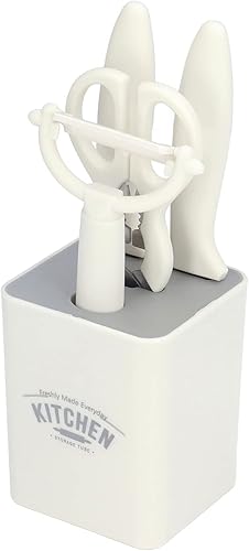 Juego de cuchillos de cocina, 5 piezas de cuchillos para cocina con bloque, 2 cuchillos, tijeras, pelador y soporte, beige