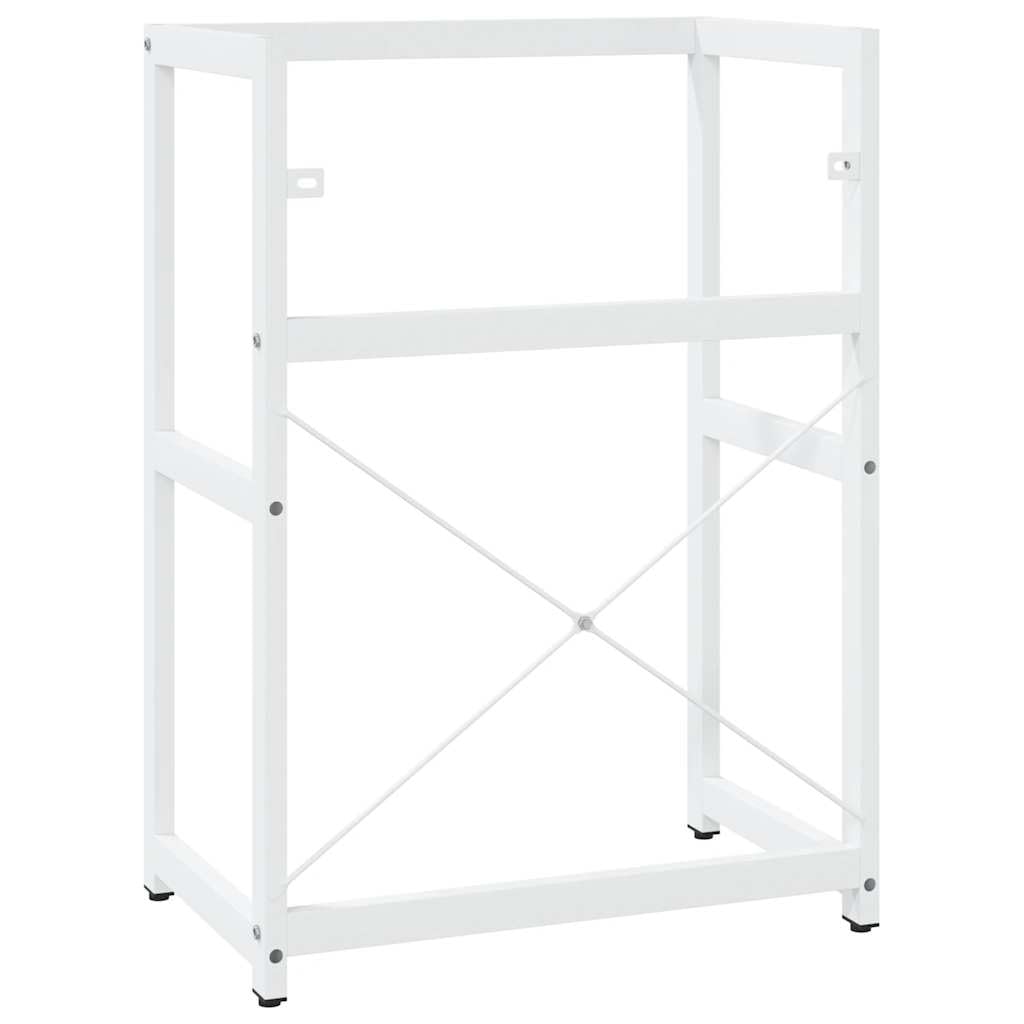 Waschtischgestell Badezimmer Weiß 59 x 38 x 83 cm, pulverbeschichtetes Eisen, Waschbeckenständer mit Wandhalterung, platzsparender Stauraum für Waschplatz und Gäste-WC