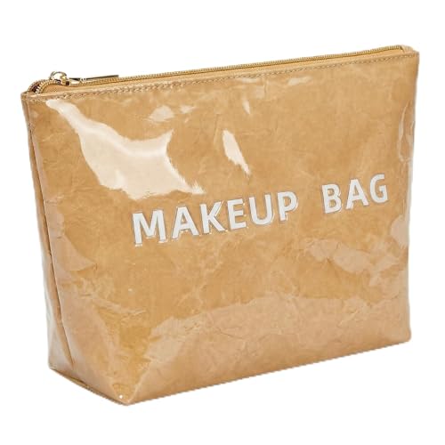 LETGO PVC Waterproof Clear Makeup Bag,Clear Coated Cosmetic Bags,Easy to Clean,Travel Organizer Zipper Pouch Beach Vacation Essentials for Women Girls(Natural Wood)
