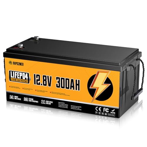 Rvpozwer 12V 300Ah LiFePO4 Lithium Battery, 200A Built-in BMS, 15000+ Deep Cycles, Lightweight Lithium Iron Phosphate Battery for RV, Marine, Trolling Motor, Solar, Off-Grid, Home Energy