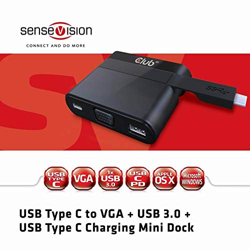 CLUB3D Adapter USB 3.0 TYP C > VGA/USB3/USB-C (MINIDOCK) Retail