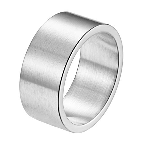 INRENG Mens Womens Stainless Steel Ring 10mm Wide Cool Plain Band Matte Brushed Finish Flat Top 10mm Silver Size 11