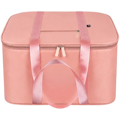 Image of Storite Nylon Big Underbed Storage Bag Moisture Proof Cloth Organiser with Zippered Closure and Handle(Peach, 56x46x30cm) Rectangular