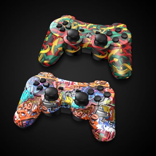 Graffiti Style PS3 Controller Wireless 2 Pack, Built in 800mAh Large Capacity Battery, with 2 USB Cables, Perfect Replacement for Sony Playstation 3 Controller