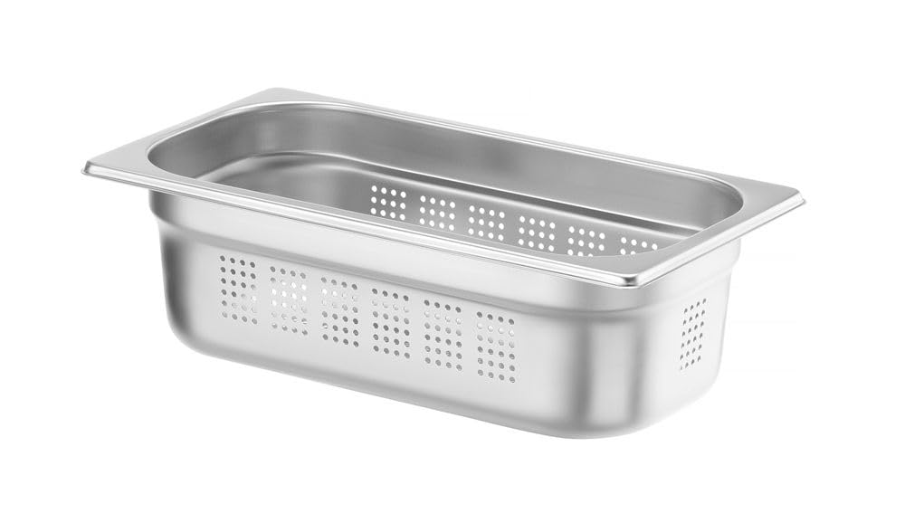 HENDI Contenitore Gastronorm, GN 1/3, con lati e fondo perforati, contenitore GN, impilabile, bordi arrotondati, resistente alla temperatura da -40° a 300°C, 4L, altezza: 100mm, acciaio inox 18/10