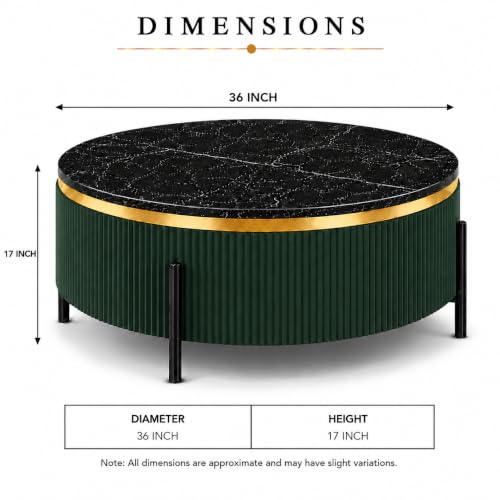 Image of WOODEN SPACE Premium Luxury Nazaara Marble-Top Coffee Table with Iron Legs & PVD Coating | Modern Round Wooden Center Table for Living Room & Entryway