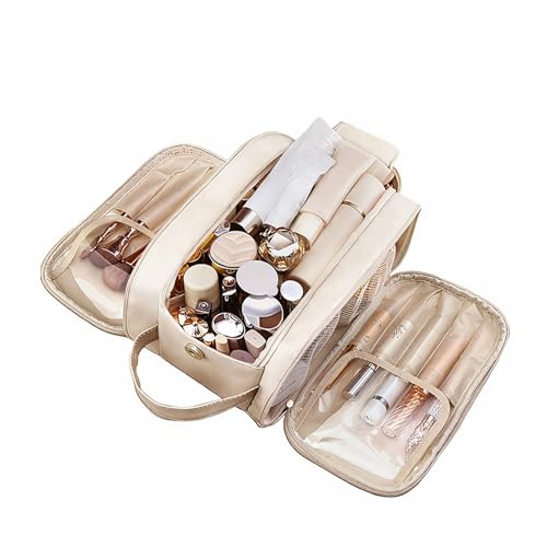 Trousse de maquillage pour le voyage beige imperméable grand format