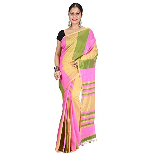 Sari de seda y algodón Ghicha rosa y verde para bodas y eventos culturales