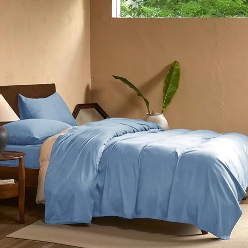 Image of EVERLY Full Sheets Set,Luxuriously 400 Thread Count Organic Viscose Derived from Bamboo Bed Sheet,Cooling Sheets for Full Size 4 Piece Deep Pockets Bedding Sheets &Pillowcases-Sky Blue