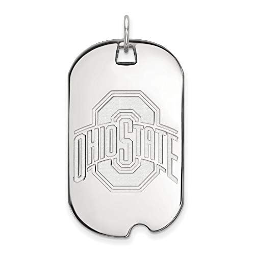 Mens Ohio State University Buckeyes School Letter and Name Logo Dog Tag Pendant for Necklace Chain in 925 Sterling Silver 40 mm x 24 mm