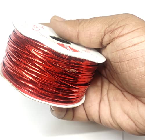 OMX 1 Roll, 60 Mtr, Twisting Wire Ribbon Also Known as Twist N Tie Wire. 4mm Wide x 0.5 Thick Wire .for Decoration, Crafts, Knoting Gifts & Multi Products (Red)