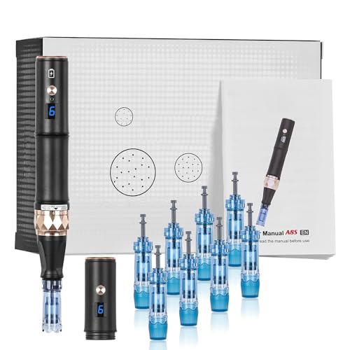 Professioneller Dermapen, elektrisch Microneedling pen mit 18 Cartridges, drahtlos und 6 Geschwindigkeitsstufen einstellbar, Anti-Aging Hautpflege Werkzeuge