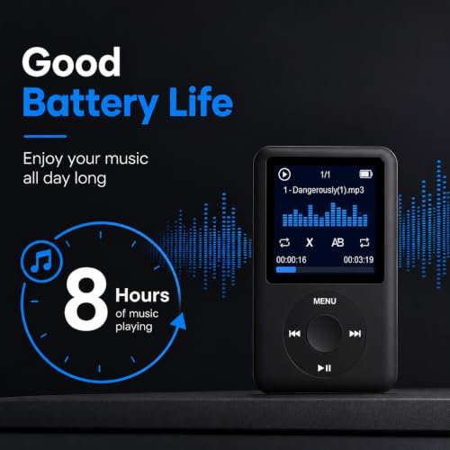Image of Cason 16GB Mini MP3 Music Player with Bluetooth & Voice Control Earphones, Video Playback,Pocket-Sized MP3 Player for Music,Voice Recording,FM Radio,E-Book Reader -Expanded Up to 128GB (Black)