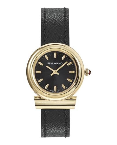 Ferragamo Gancini Collection Luxury Womens Watch Timepieces with a Black Strap and Dial Featuring a Gold Case