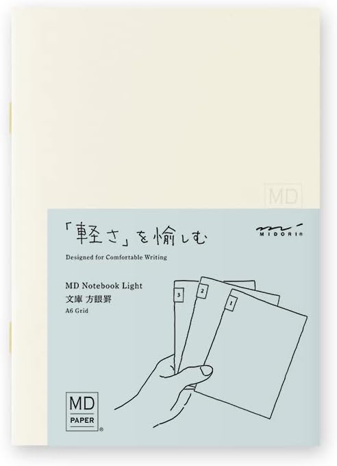 DESIGNPHIL Midori 15299006 Notebook, MD Notebook, Light, Paperback, Square Ruled, Set of 3, A