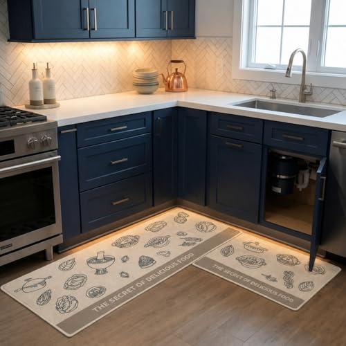 Image of HomeCloud Kitchen Rectangular Mat: Premium Anti-Slip, Soft, Washable, Designer Printed Mat for Floors, Kitchens, and Rooms - (6mm Thick, 41x122 cm and 41x61cm) (Delicious Food Beige)
