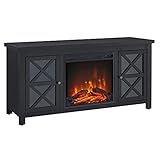 Henn&Hart Rectangular TV Stand with Log Fireplace for TV's up to 55' in Black, Electric Fireplace TV Stands for the Living Room